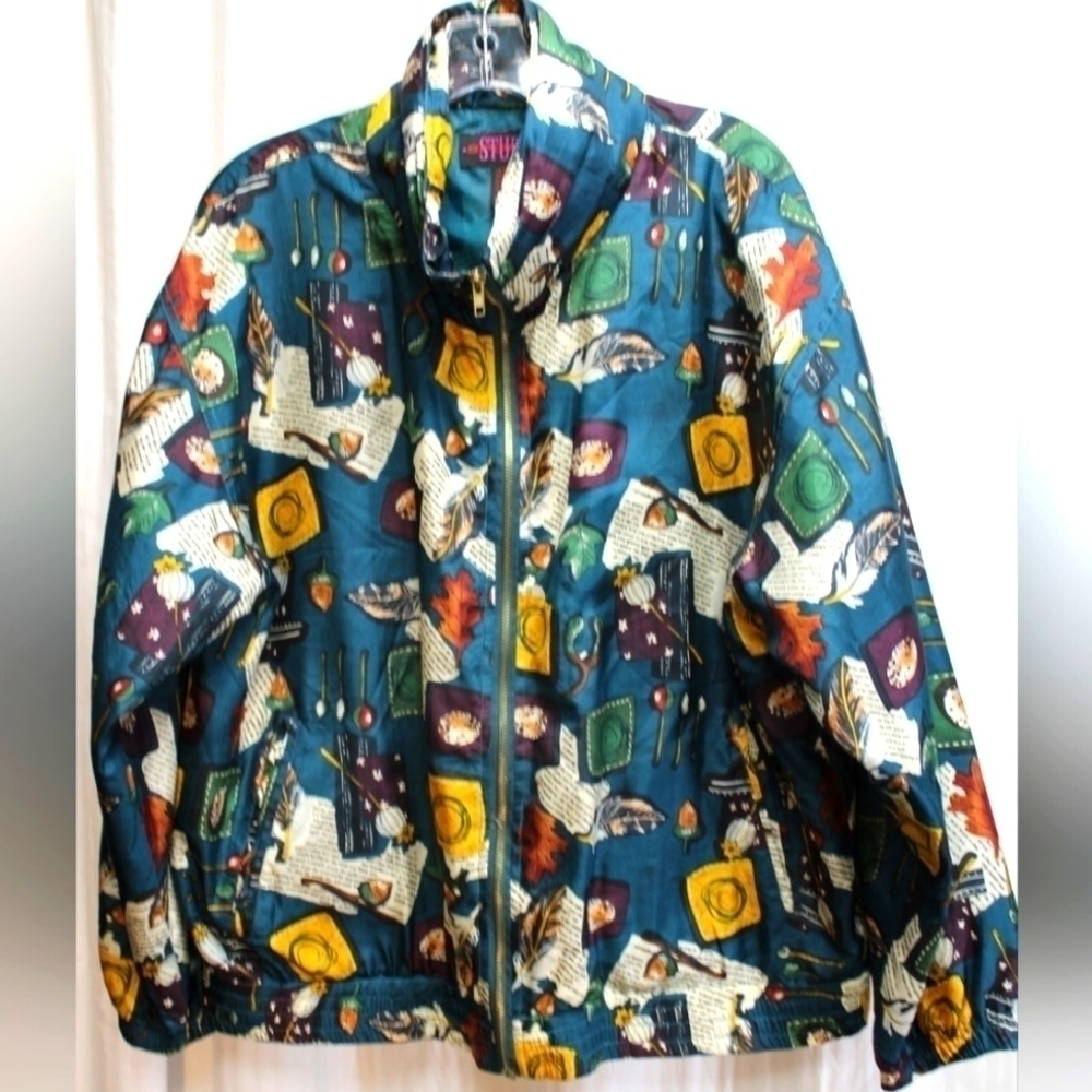 STUDIO SPORT IF VINTAGE POET THEMED WIND BREAKER ZIP JACKET WOMENS SIZE L